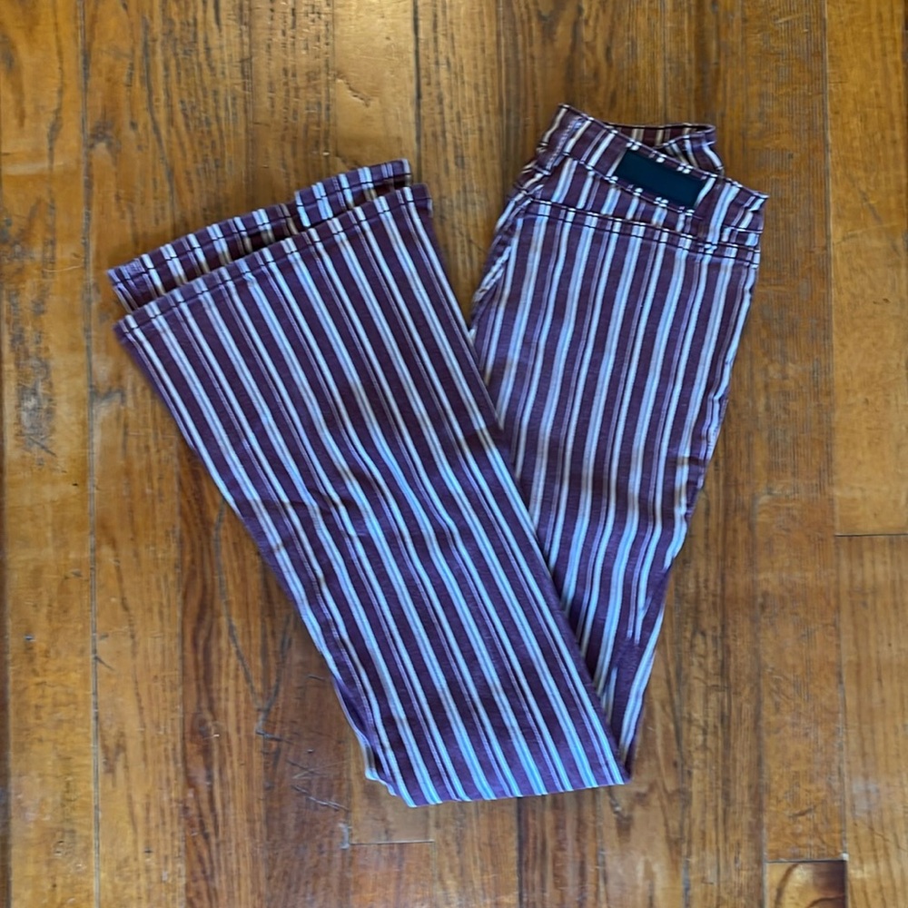 Rock & Roll Denim Maroon Pinstripe High-rise Flare Jeans